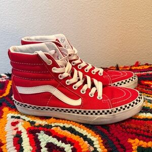 Vans Red and White High-Top Sneakers